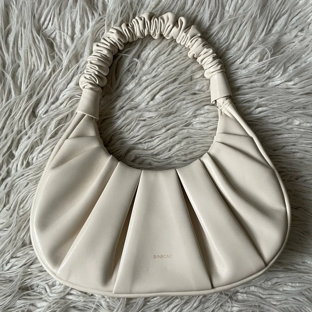 Sinbono Vegan Faux Lambskin Leather Ava Ivory Scrunch Handle Hobo Bag One Size